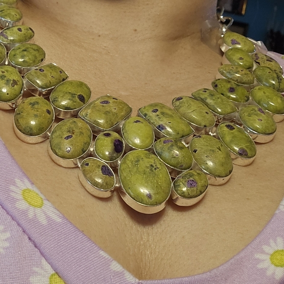 A new atlantisite gemstones necklace made with silver, real stones handmade - Picture 4 of 4